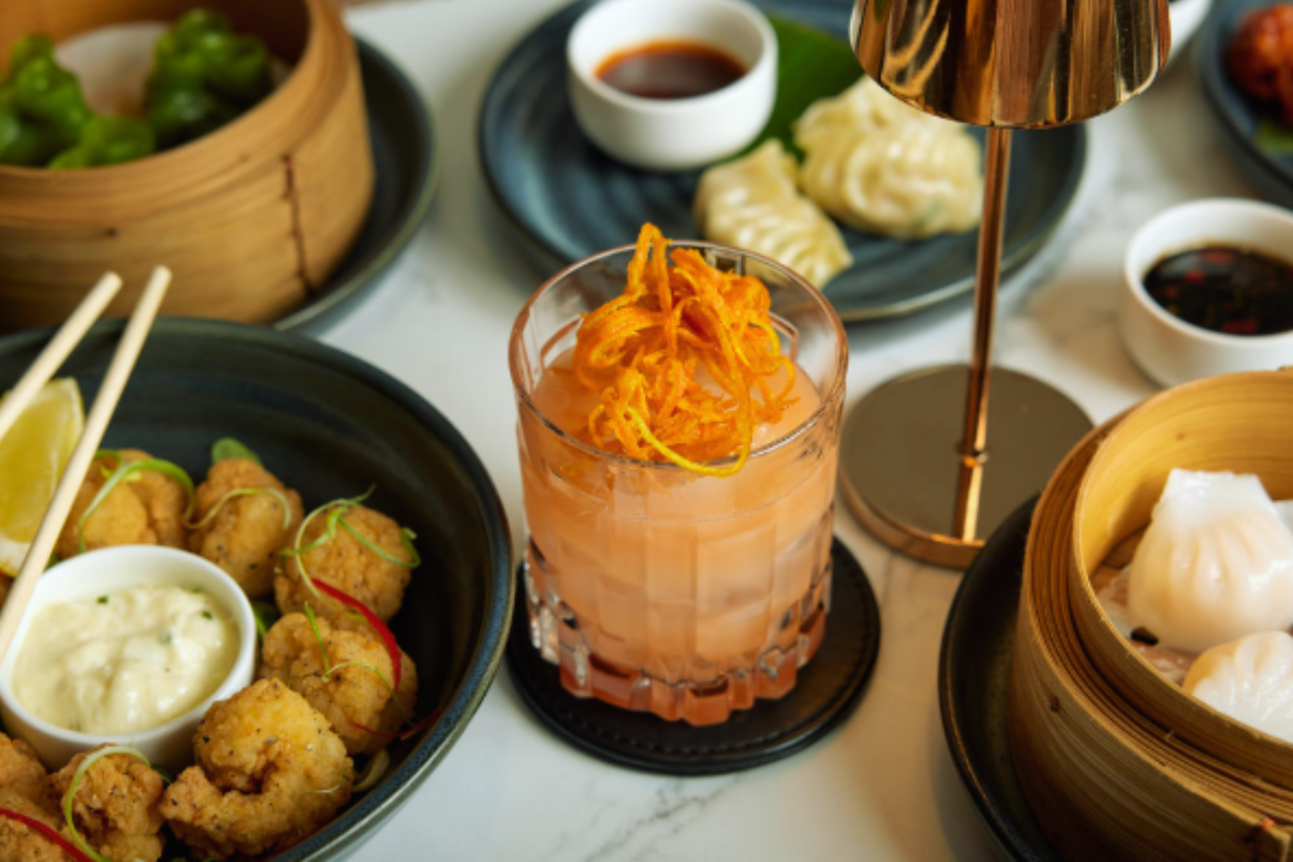 dim sum with fancy cocktail