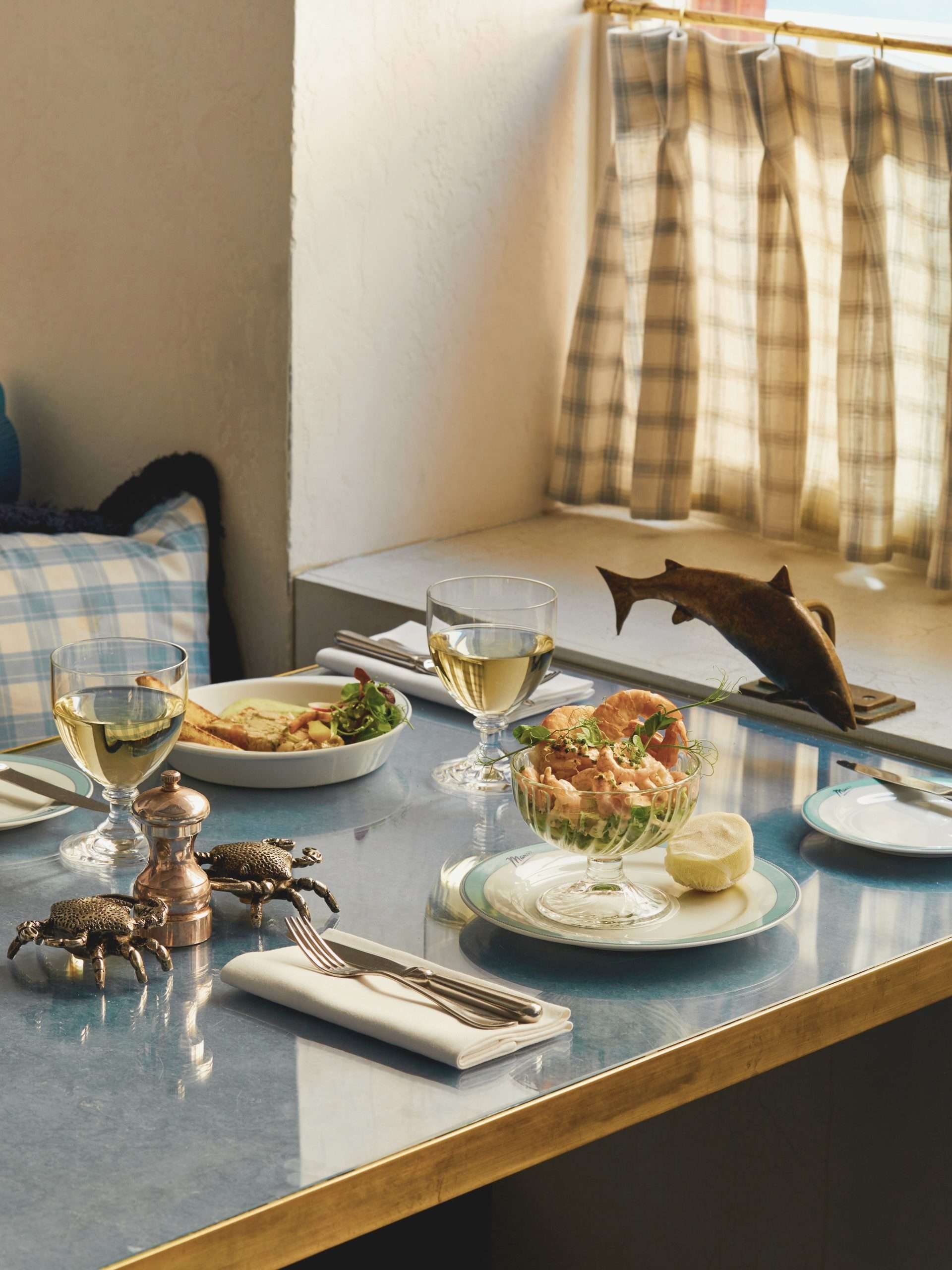 Dinner table with seafood dishes