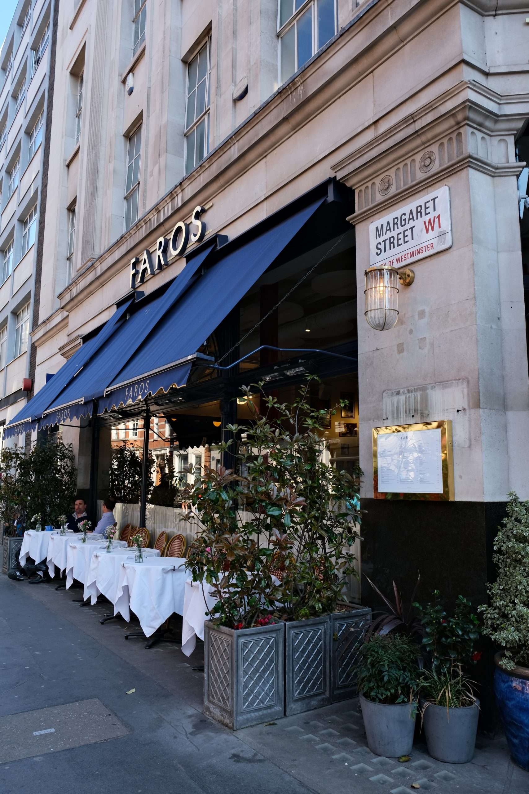 The exterior of Faros restaurant in Oxford Circus, London. 