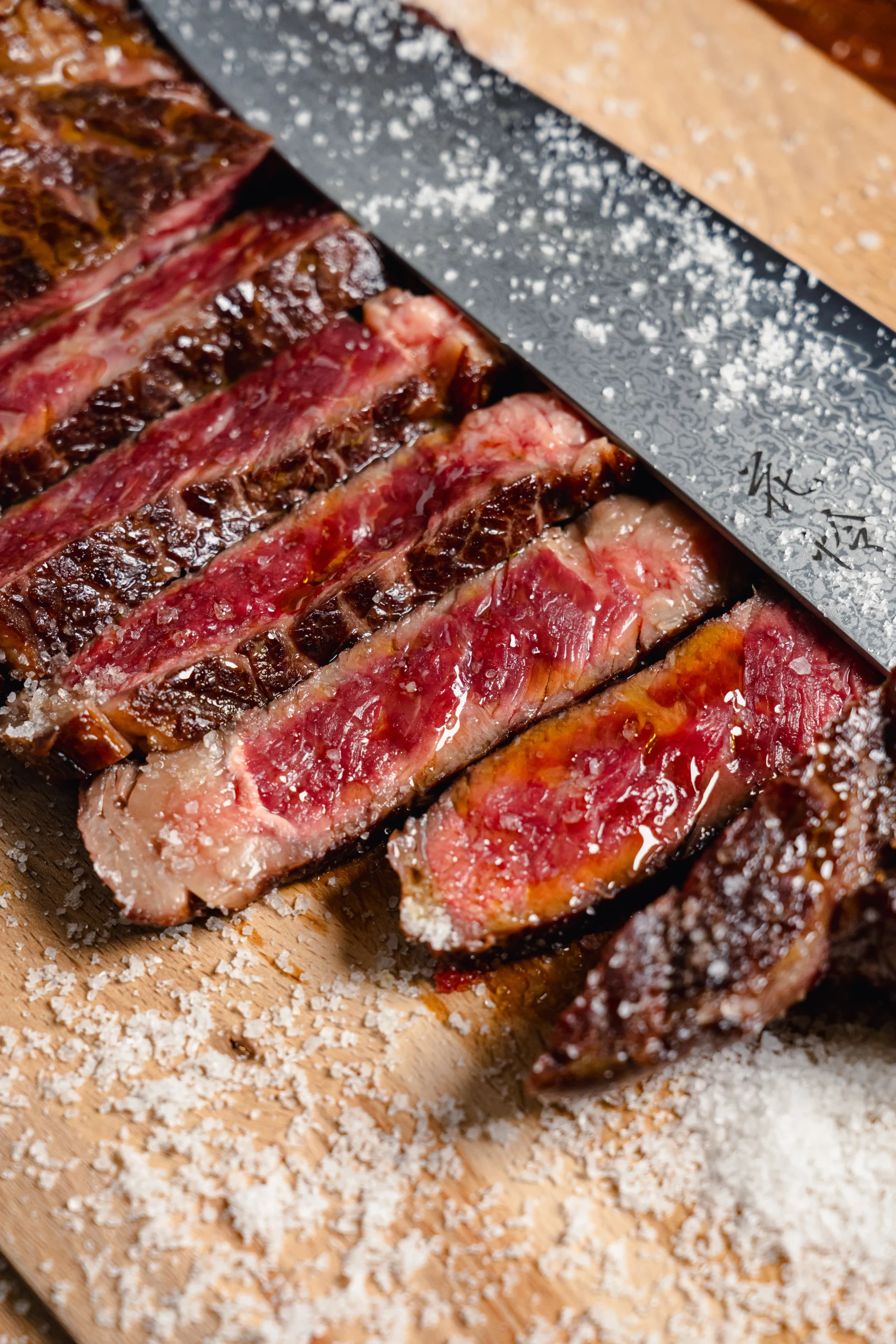 Strips of perfectly cooked steak